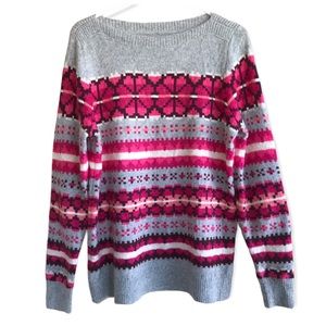 Loft Wool Blend Pink Gray Sweater Winter Print Cozy Horizontal Stripe Size Large